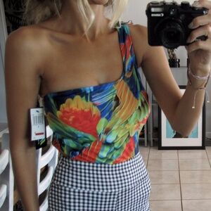 NWT ABS Allen Schwartz Multicolor One-Shoulder One Piece